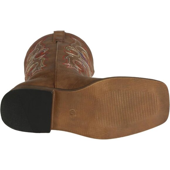 Brown Women's Wide Width Cowboy Boots Square Toe Mid Calf Western Cowgirl Boots - Picture 4 of 8